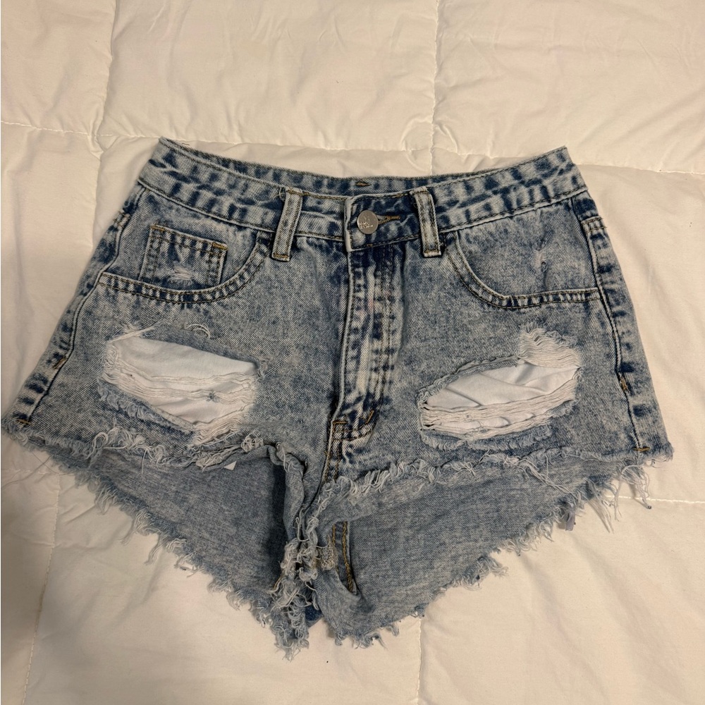SHEIN Light Blue Distressed Jean Shorts